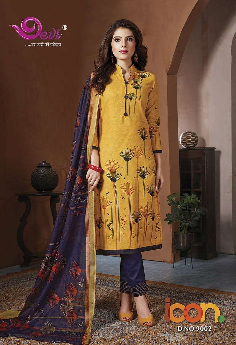ICON VOL-9 BY DEVI 9001 TO 9012 SERIES INDIAN DESIGNER TRADITIONAL WEAR COLLECTION BEAUTIFUL STYLISH FANCY COLORFUL PARTY WEAR & OCCASIONAL WEAR COTTON DRESSES AT WHOLESALE PRICE