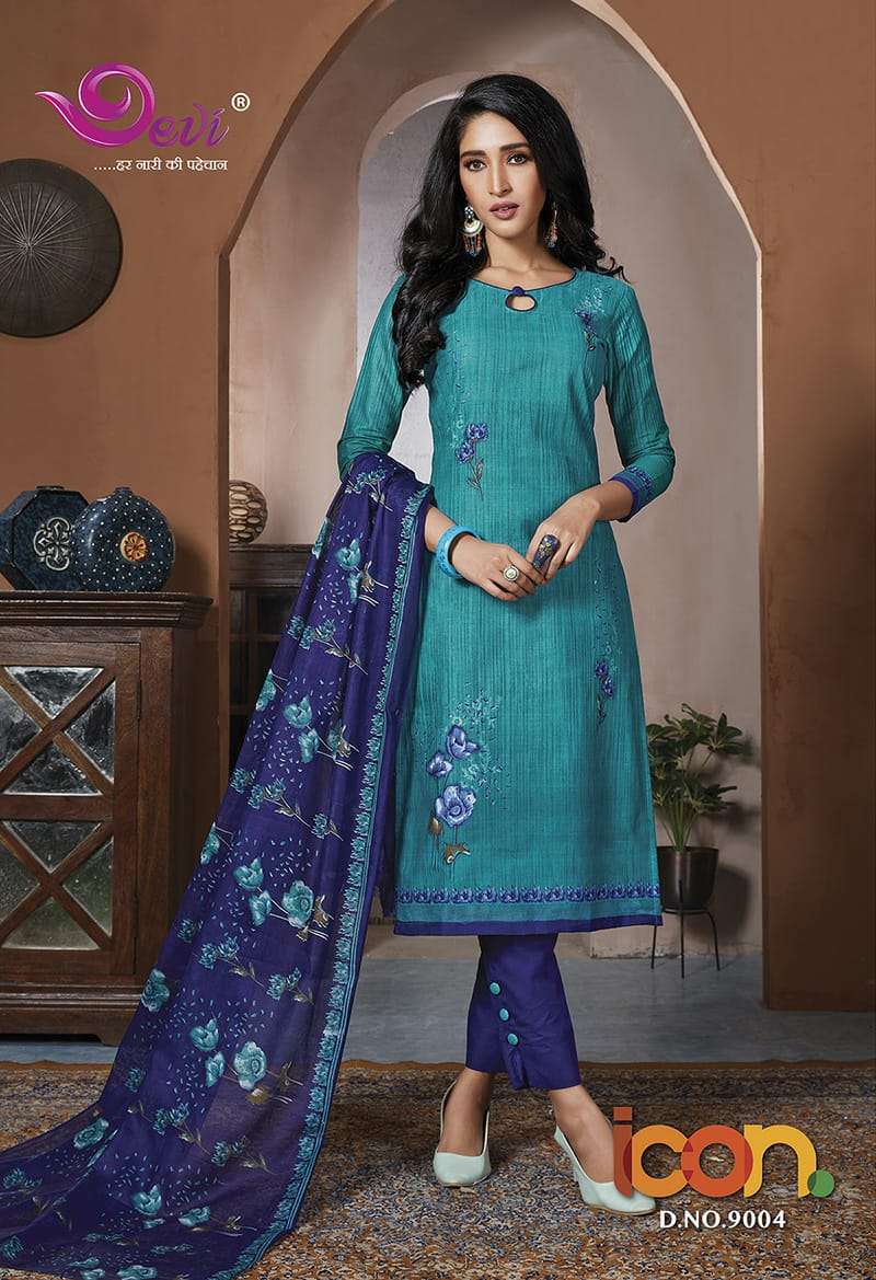 ICON VOL-9 BY DEVI 9001 TO 9012 SERIES INDIAN DESIGNER TRADITIONAL WEAR COLLECTION BEAUTIFUL STYLISH FANCY COLORFUL PARTY WEAR & OCCASIONAL WEAR COTTON DRESSES AT WHOLESALE PRICE