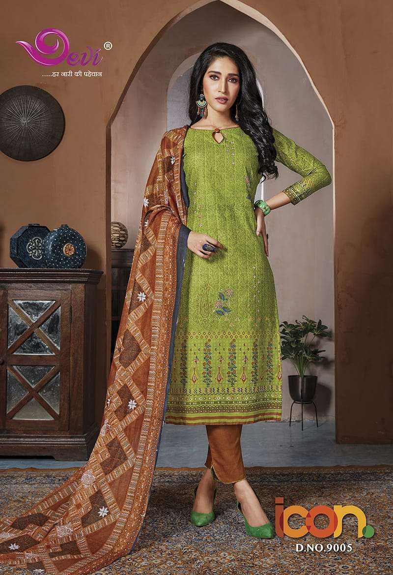 ICON VOL-9 BY DEVI 9001 TO 9012 SERIES INDIAN DESIGNER TRADITIONAL WEAR COLLECTION BEAUTIFUL STYLISH FANCY COLORFUL PARTY WEAR & OCCASIONAL WEAR COTTON DRESSES AT WHOLESALE PRICE