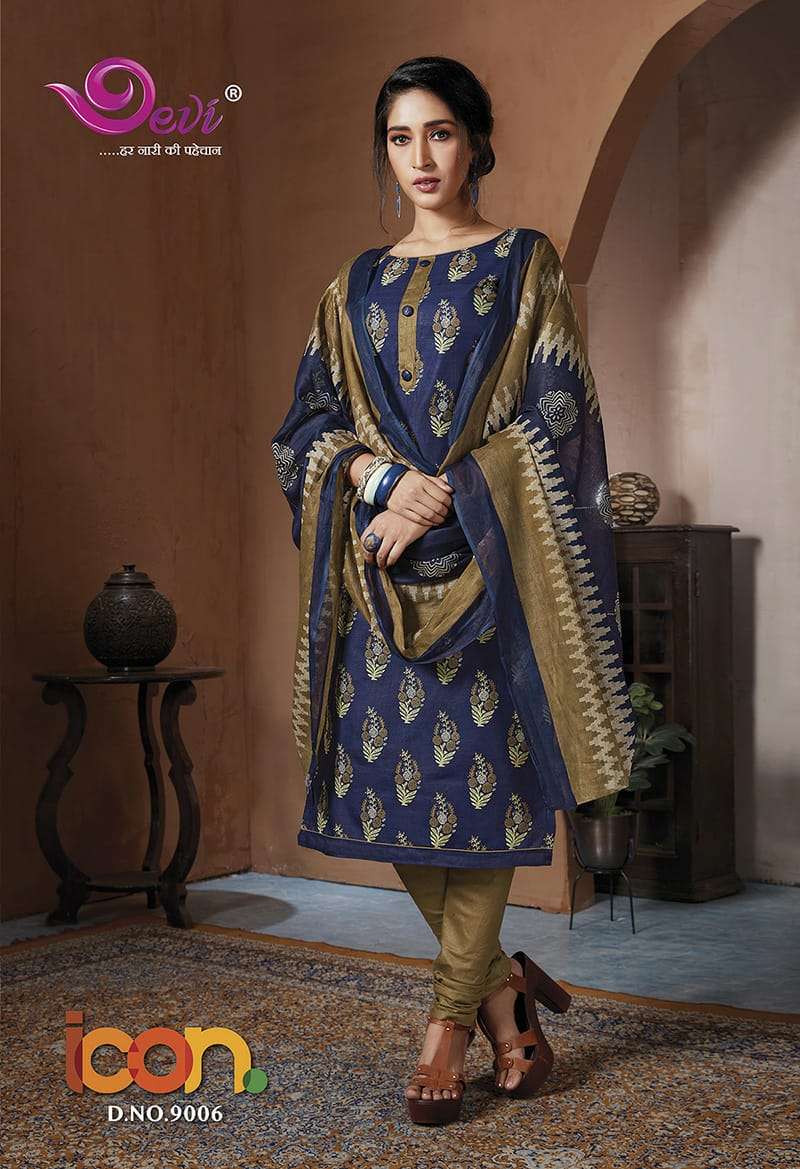 ICON VOL-9 BY DEVI 9001 TO 9012 SERIES INDIAN DESIGNER TRADITIONAL WEAR COLLECTION BEAUTIFUL STYLISH FANCY COLORFUL PARTY WEAR & OCCASIONAL WEAR COTTON DRESSES AT WHOLESALE PRICE
