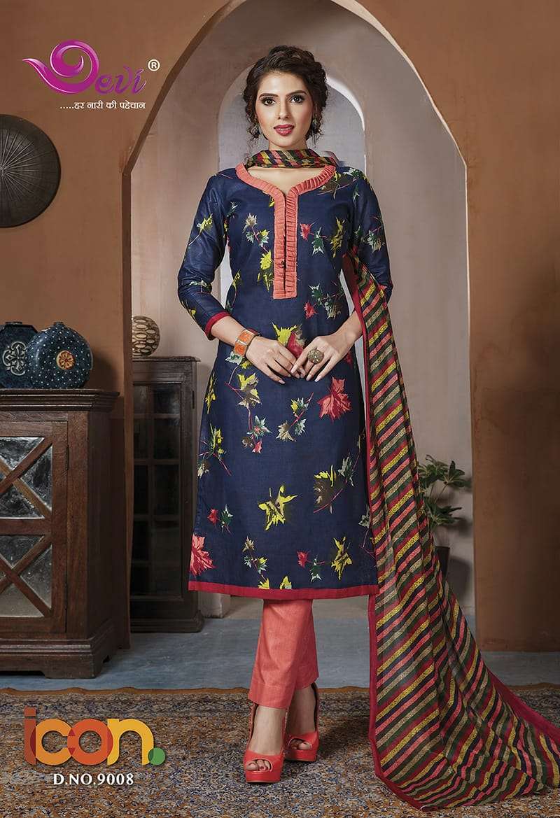 ICON VOL-9 BY DEVI 9001 TO 9012 SERIES INDIAN DESIGNER TRADITIONAL WEAR COLLECTION BEAUTIFUL STYLISH FANCY COLORFUL PARTY WEAR & OCCASIONAL WEAR COTTON DRESSES AT WHOLESALE PRICE