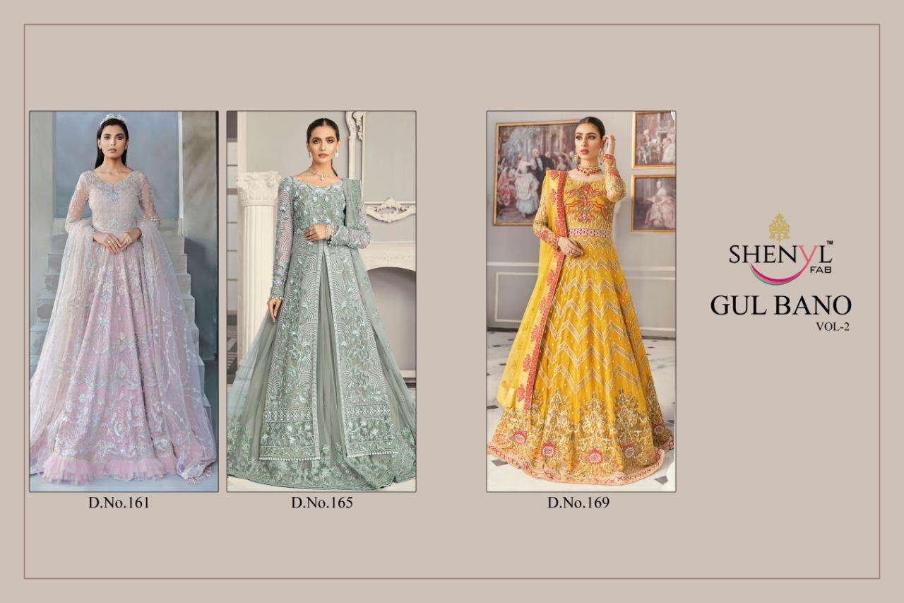 GULBANO VOL-2 BY SHENYL FAB PAKISTANI STYLISH BEAUTIFUL COLOURFUL PRINTED & EMBROIDERED PARTY WEAR & OCCASIONAL WEAR BUTTERFLY NET EMBROIDERED DRESSES AT WHOLESALE PRICE