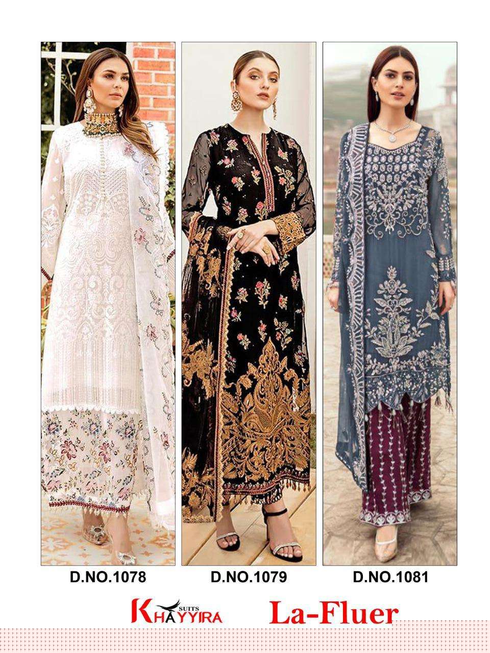 LA FLUER BY KHAYYIRA DESIGNER PAKISTANI SUITS BEAUTIFUL STYLISH FANCY COLORFUL PARTY WEAR & OCCASIONAL WEAR GEORGETTE EMBROIDERY DRESSES AT WHOLESALE PRICE