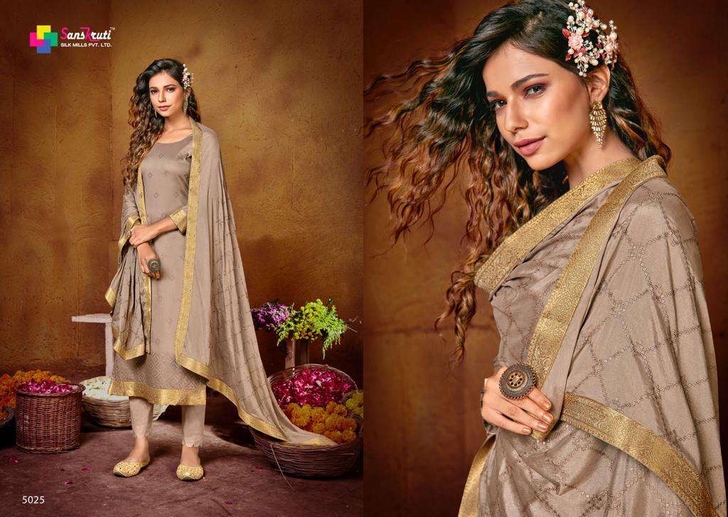 KHUSHNUMA BY SANSKRUTI SILK MILLS 5024 TO 5029 SERIES BEAUTIFUL SUITS COLORFUL STYLISH FANCY CASUAL WEAR & ETHNIC WEAR PURE JAM SILK WORK DRESSES AT WHOLESALE PRICE