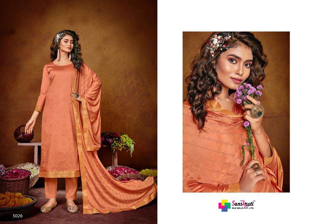 KHUSHNUMA BY SANSKRUTI SILK MILLS 5024 TO 5029 SERIES BEAUTIFUL SUITS COLORFUL STYLISH FANCY CASUAL WEAR & ETHNIC WEAR PURE JAM SILK WORK DRESSES AT WHOLESALE PRICE
