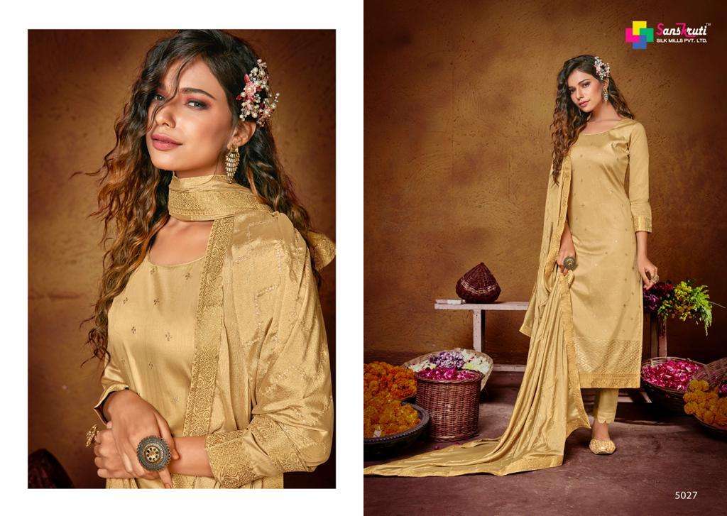 KHUSHNUMA BY SANSKRUTI SILK MILLS 5024 TO 5029 SERIES BEAUTIFUL SUITS COLORFUL STYLISH FANCY CASUAL WEAR & ETHNIC WEAR PURE JAM SILK WORK DRESSES AT WHOLESALE PRICE