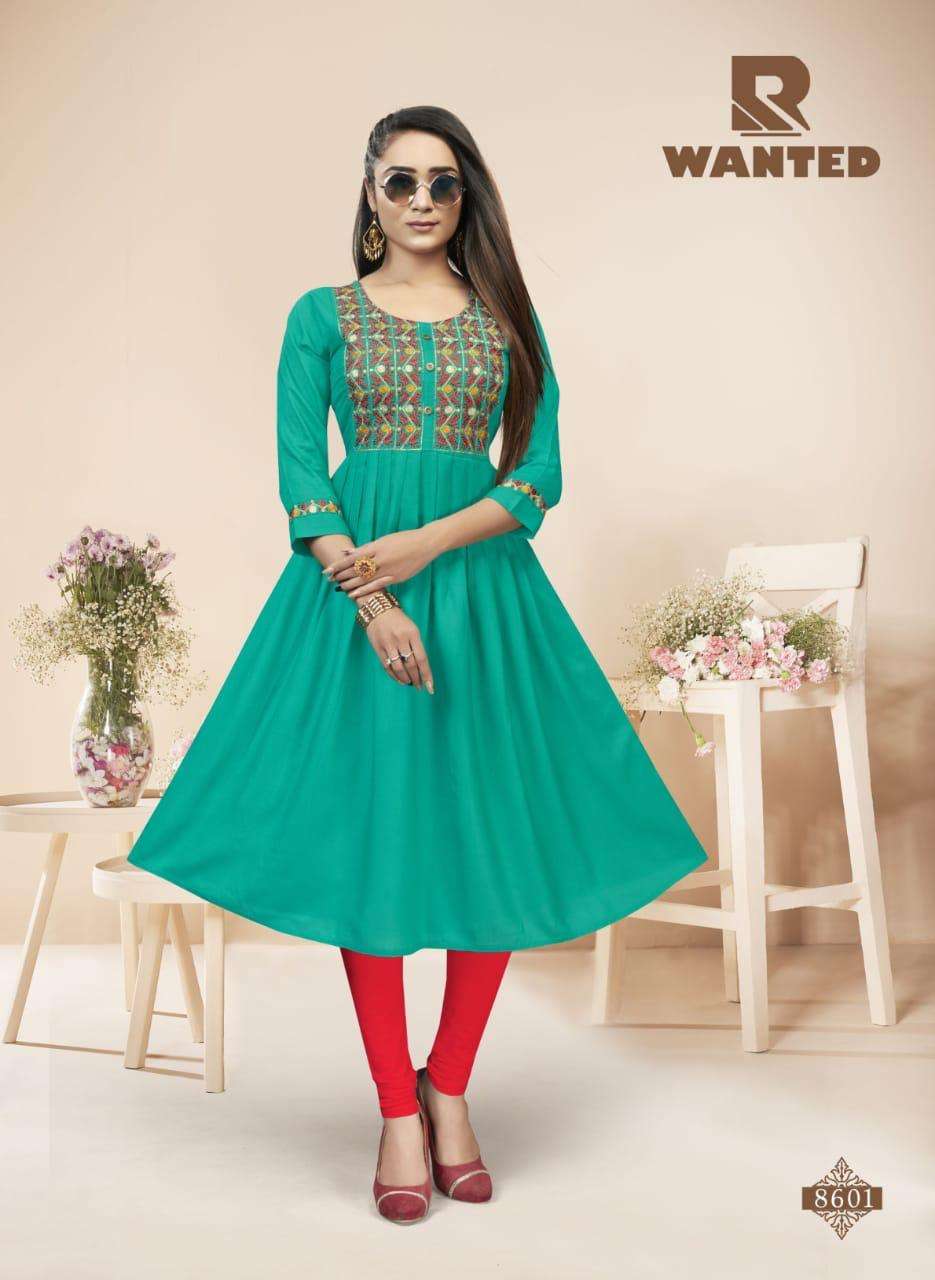 WANTED BY RAASHI 8601 TO 8608 SERIES DESIGNER STYLISH FANCY COLORFUL BEAUTIFUL PARTY WEAR & ETHNIC WEAR COLLECTION HEAVY RAYON SLUB KURTIS AT WHOLESALE PRICE