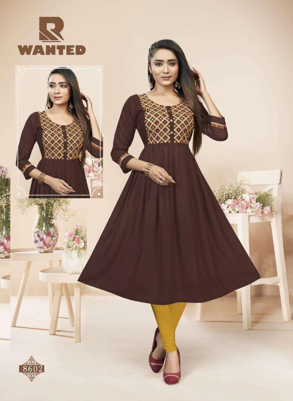 WANTED BY RAASHI 8601 TO 8608 SERIES DESIGNER STYLISH FANCY COLORFUL BEAUTIFUL PARTY WEAR & ETHNIC WEAR COLLECTION HEAVY RAYON SLUB KURTIS AT WHOLESALE PRICE
