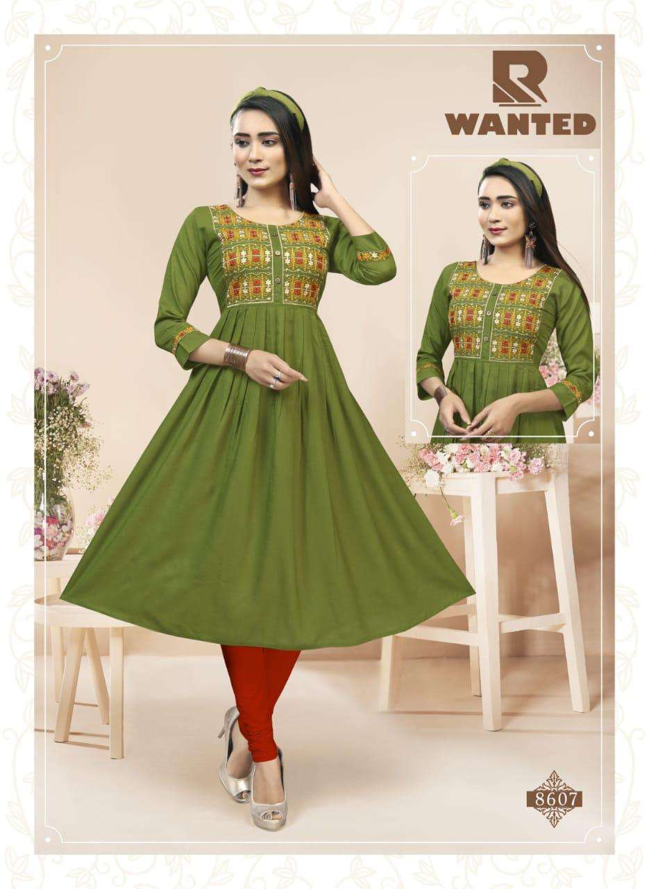 WANTED BY RAASHI 8601 TO 8608 SERIES DESIGNER STYLISH FANCY COLORFUL BEAUTIFUL PARTY WEAR & ETHNIC WEAR COLLECTION HEAVY RAYON SLUB KURTIS AT WHOLESALE PRICE