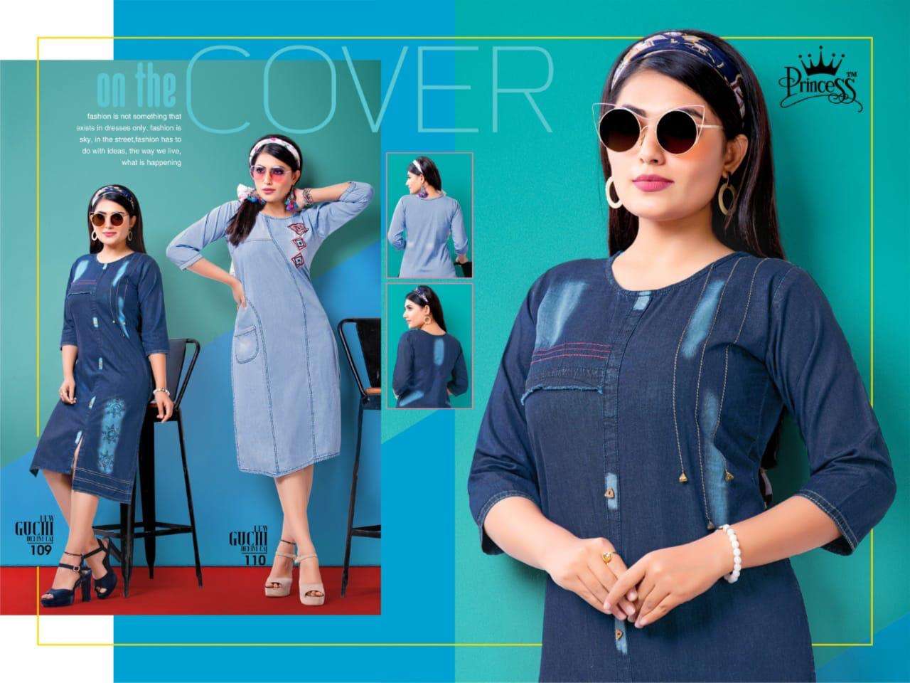GUCHI BY PRINCESS DESIGNER STYLISH FANCY COLORFUL BEAUTIFUL PARTY WEAR & ETHNIC WEAR COLLECTION HEAVY DENIM EMBROIDERY KURTIS AT WHOLESALE PRICE