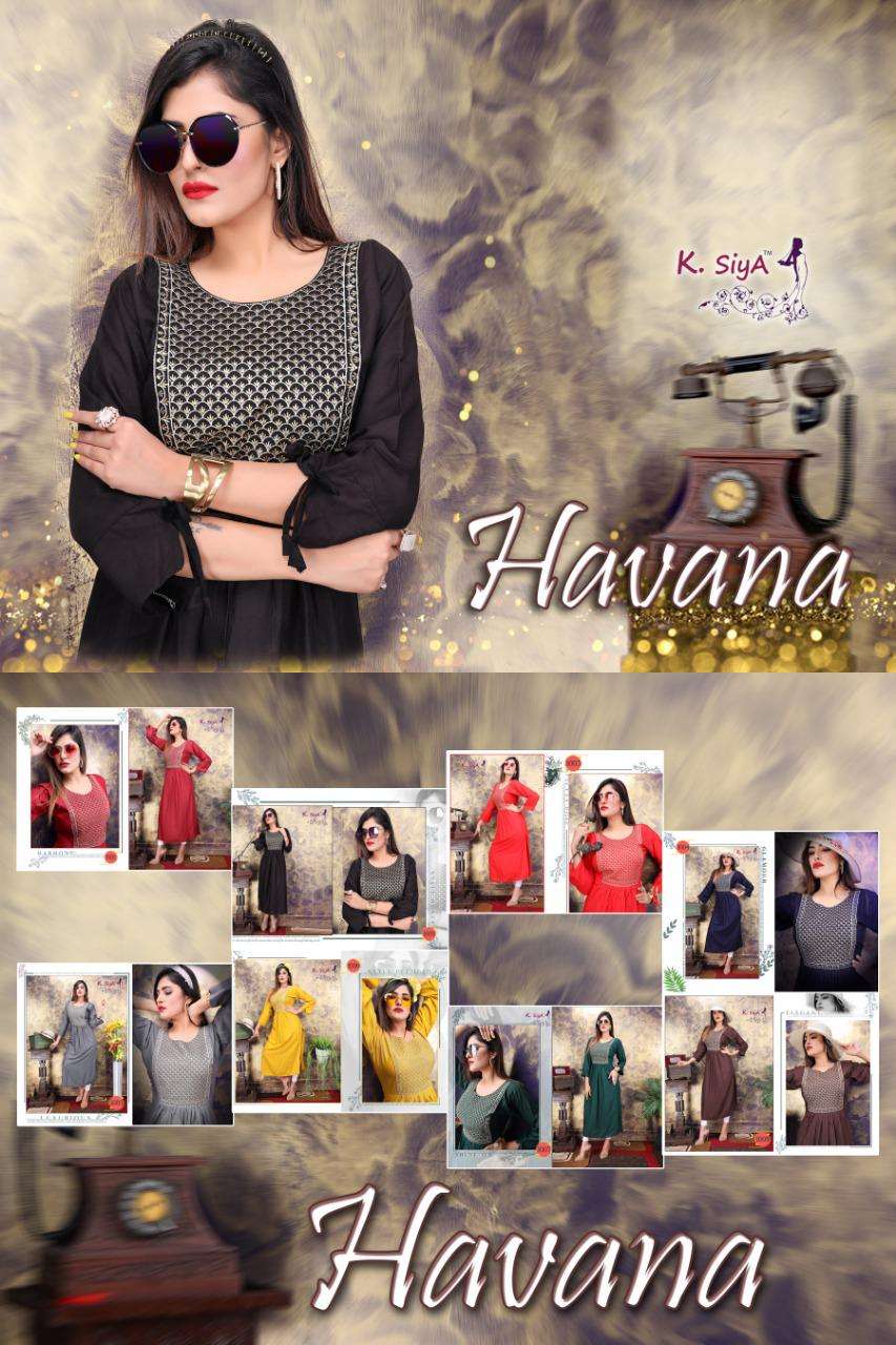 HAVANA BY K.SIYA 1001 TO 1008 SERIES DESIGNER STYLISH FANCY COLORFUL BEAUTIFUL PARTY WEAR & ETHNIC WEAR COLLECTION RAYON PLAIN KURTIS AT WHOLESALE PRICE