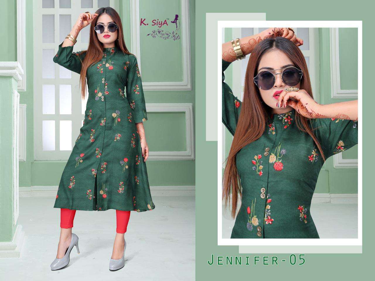 JENIFFER BY K.SIYA 01 TO 08 SERIES DESIGNER STYLISH FANCY COLORFUL BEAUTIFUL PARTY WEAR & ETHNIC WEAR COLLECTION RAYON PRINT KURTIS AT WHOLESALE PRICE