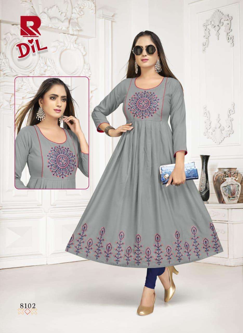 DIL BY RAASHI 8101 TO 8108 SERIES DESIGNER STYLISH FANCY COLORFUL BEAUTIFUL PARTY WEAR & ETHNIC WEAR COLLECTION RAYON EMBROIDERY KURTIS AT WHOLESALE PRICE