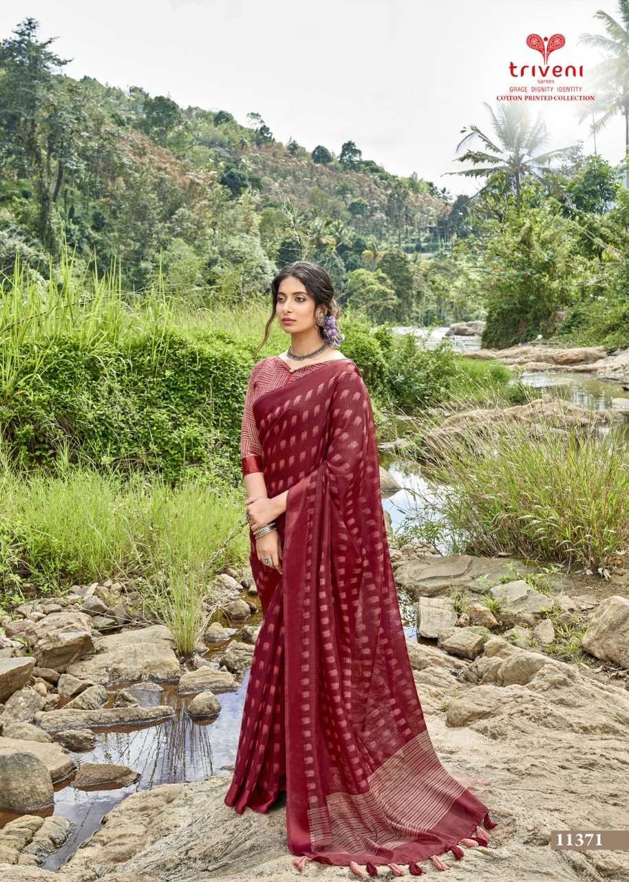 PANCHEE BY TRIVENI 11371 TO 11378 SERIES INDIAN TRADITIONAL WEAR COLLECTION BEAUTIFUL STYLISH FANCY COLORFUL PARTY WEAR & OCCASIONAL WEAR LINEN COTTON PRINT SAREES AT WHOLESALE PRICE