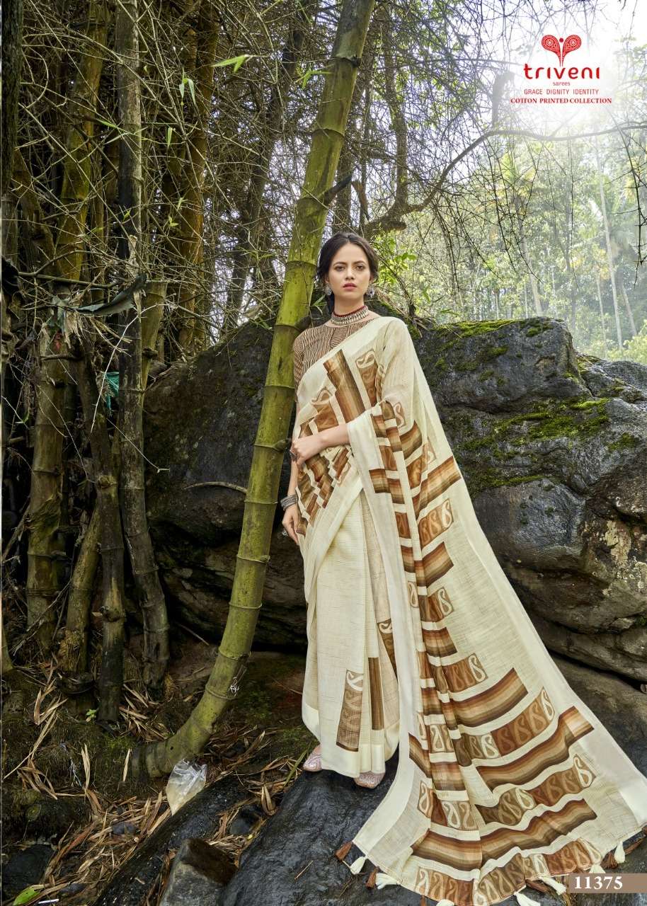 PANCHEE BY TRIVENI 11371 TO 11378 SERIES INDIAN TRADITIONAL WEAR COLLECTION BEAUTIFUL STYLISH FANCY COLORFUL PARTY WEAR & OCCASIONAL WEAR LINEN COTTON PRINT SAREES AT WHOLESALE PRICE