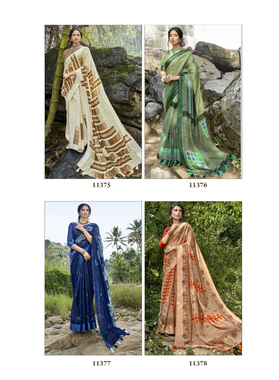 PANCHEE BY TRIVENI 11371 TO 11378 SERIES INDIAN TRADITIONAL WEAR COLLECTION BEAUTIFUL STYLISH FANCY COLORFUL PARTY WEAR & OCCASIONAL WEAR LINEN COTTON PRINT SAREES AT WHOLESALE PRICE