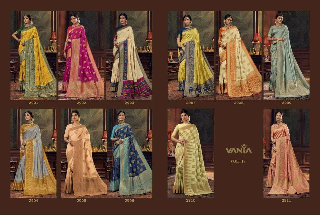 VANYA VOL-19 BY VANYA 2901 TO 2911 SERIES INDIAN TRADITIONAL WEAR COLLECTION BEAUTIFUL STYLISH FANCY COLORFUL PARTY WEAR & OCCASIONAL WEAR SILK SAREES AT WHOLESALE PRICE