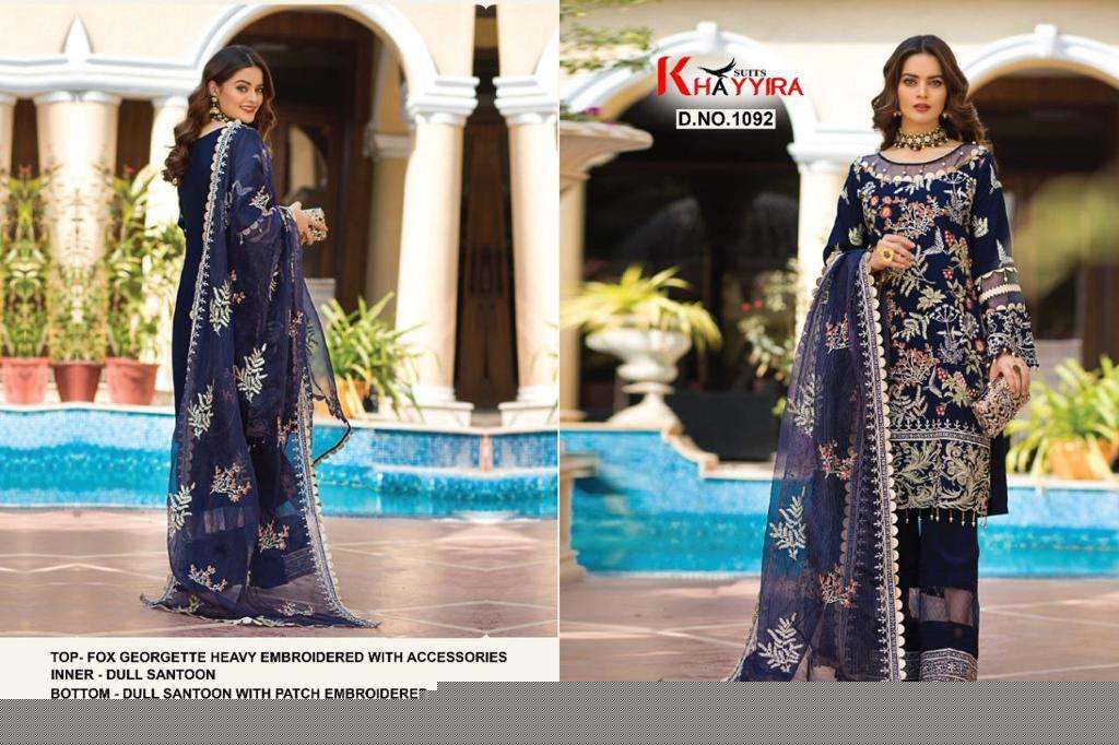 ALZOHAIB VOL-1 BY KHAYYIRA 1091 TO 1094 SERIES BEAUTIFUL SUITS STYLISH COLORFUL FANCY CASUAL WEAR & ETHNIC WEAR FAUX GEORGETTE EMBROIDERED DRESSES AT WHOLESALE PRICE