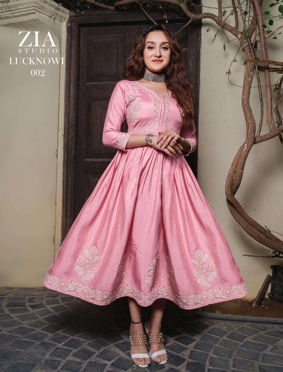 LUCKNOWI BY ZIA STUDIO 001 TO 004 SERIES DESIGNER STYLISH FANCY COLORFUL BEAUTIFUL PARTY WEAR & ETHNIC WEAR COLLECTION HEAVY RAYON FLEX/SLUB KURTIS AT WHOLESALE PRICE