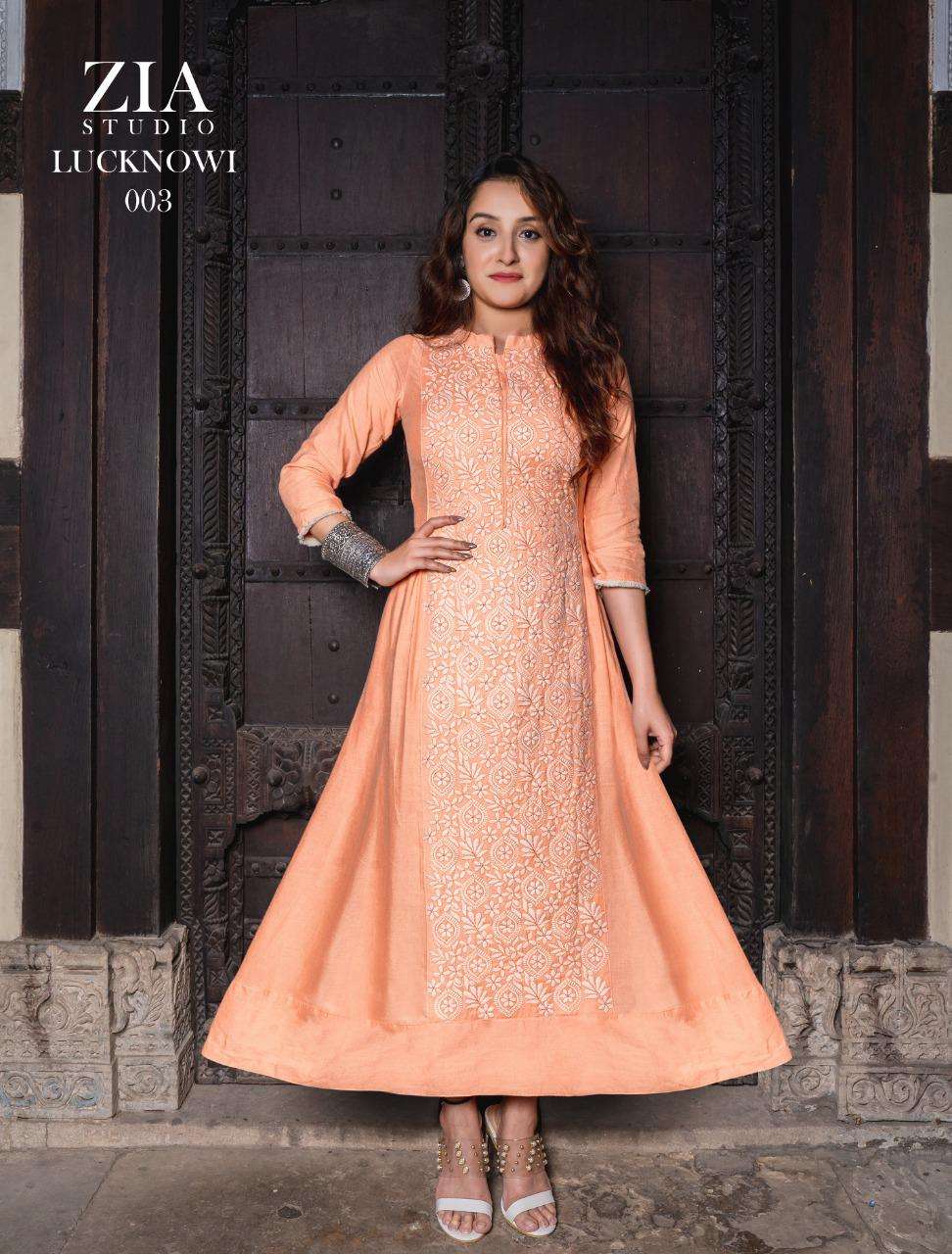 LUCKNOWI BY ZIA STUDIO 001 TO 004 SERIES DESIGNER STYLISH FANCY COLORFUL BEAUTIFUL PARTY WEAR & ETHNIC WEAR COLLECTION HEAVY RAYON FLEX/SLUB KURTIS AT WHOLESALE PRICE