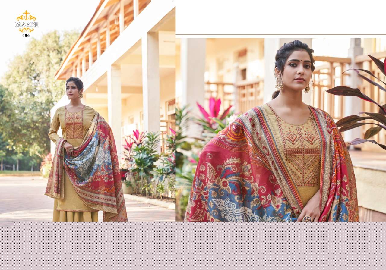 MAANI VOL-4 BY LAVINA 401 TO 406 SERIES BEAUTIFUL SUITS STYLISH FANCY COLORFUL PARTY WEAR & OCCASIONAL WEAR PURE COTTON EMBROIDERED DRESSES AT WHOLESALE PRICE