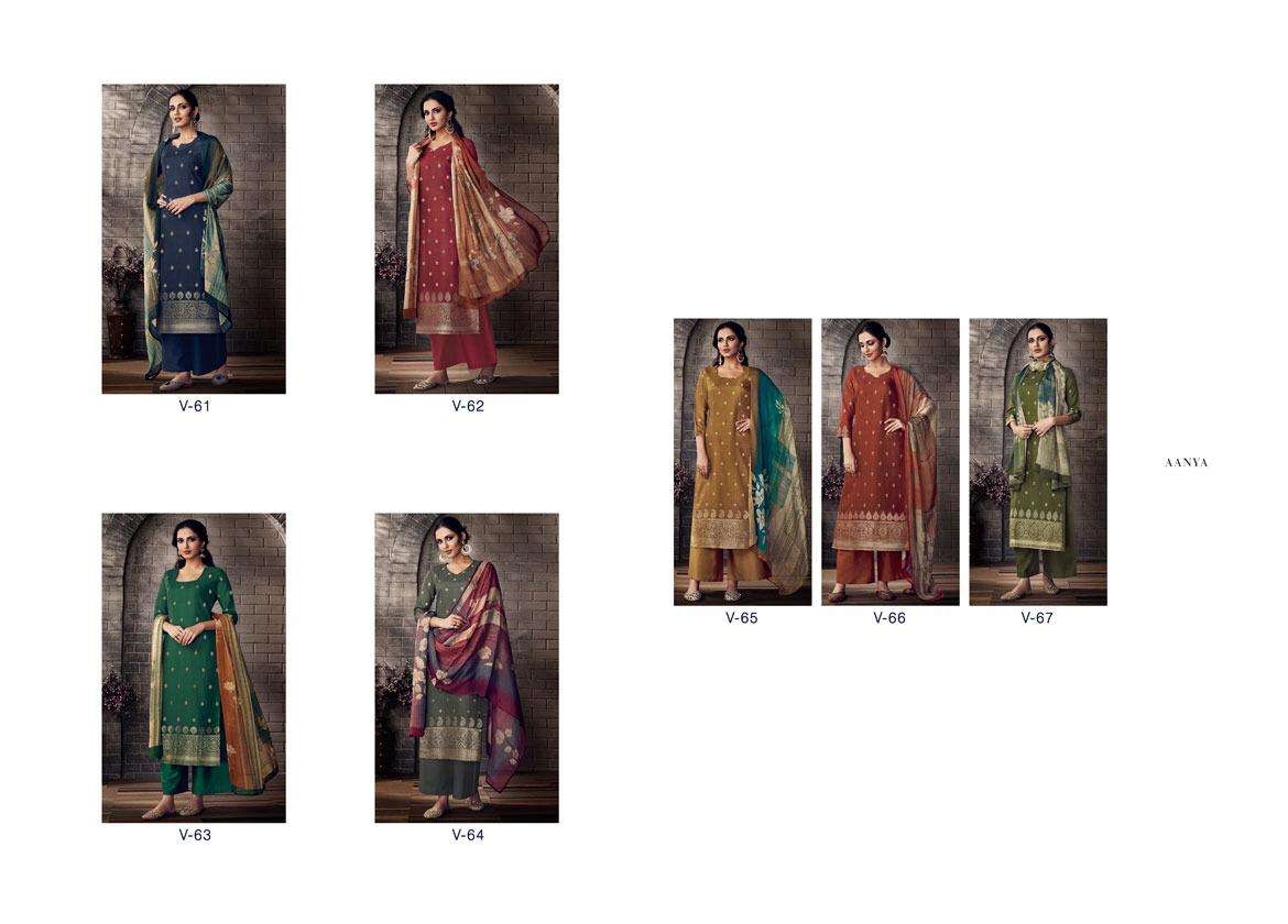 AANYA BY VARINA 61 TO 67 SERIES BEAUTIFUL SUITS COLORFUL STYLISH FANCY CASUAL WEAR & ETHNIC WEAR BANARASI JACQUARD WITH HANDWORK DRESSES AT WHOLESALE PRICE