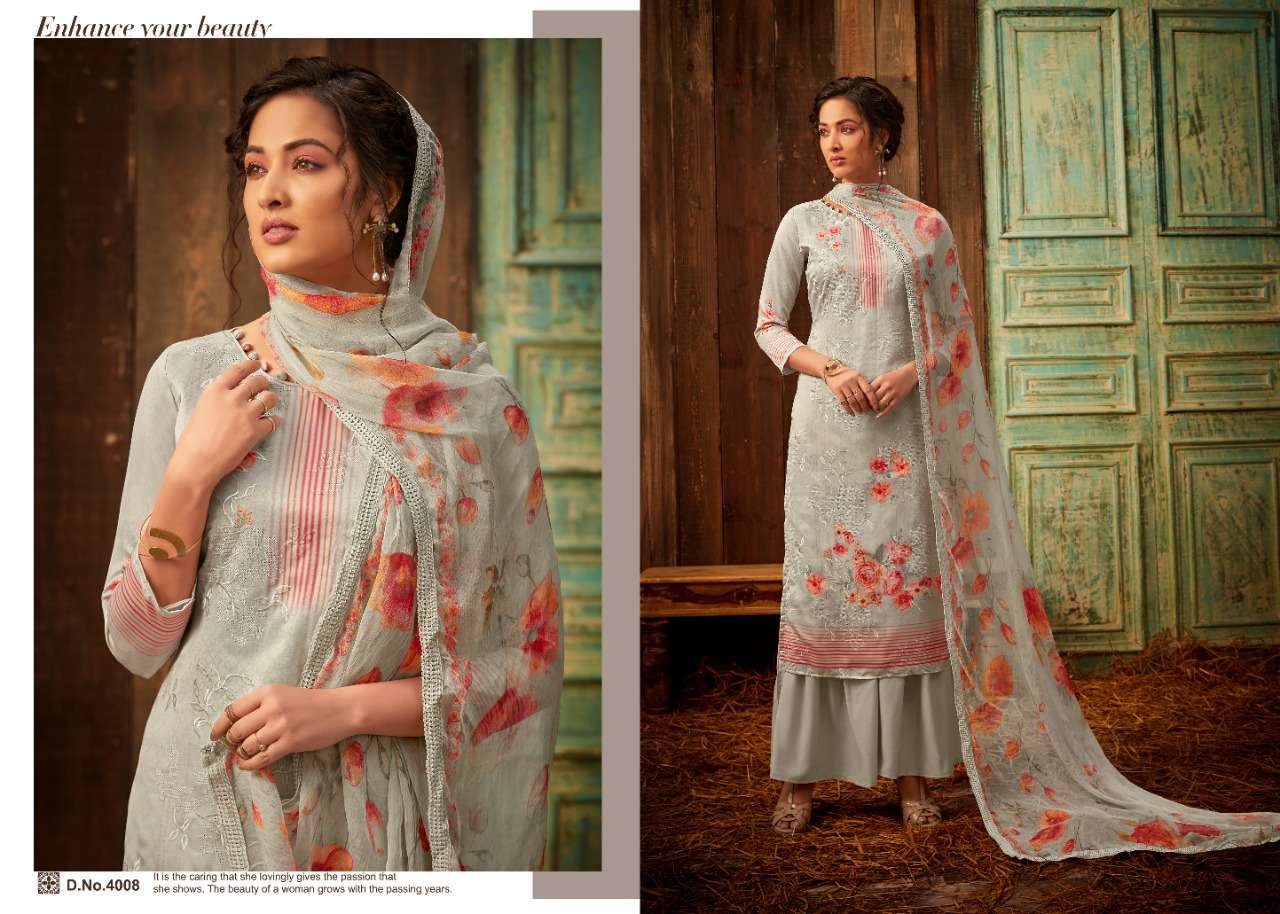 TAHIRA VOL-4 BY ZSM 4001 TO 4008 SERIES BEAUTIFUL SUITS COLORFUL STYLISH FANCY CASUAL WEAR & ETHNIC WEAR JAM SATIN DIGITAL PRINT EMBROIDERED DRESSES AT WHOLESALE PRICE