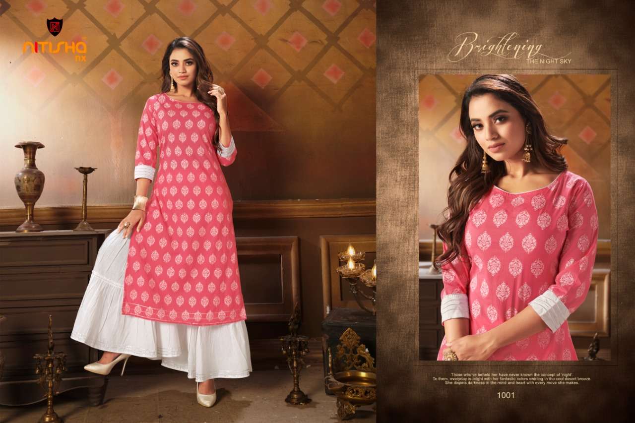 CHARKOL BY NITISHA NX 1001 TO 1004 SERIES DESIGNER STYLISH FANCY COLORFUL BEAUTIFUL PARTY WEAR & ETHNIC WEAR COLLECTION PURE COTTON KURTIS WITH BOTTOM AT WHOLESALE PRICE