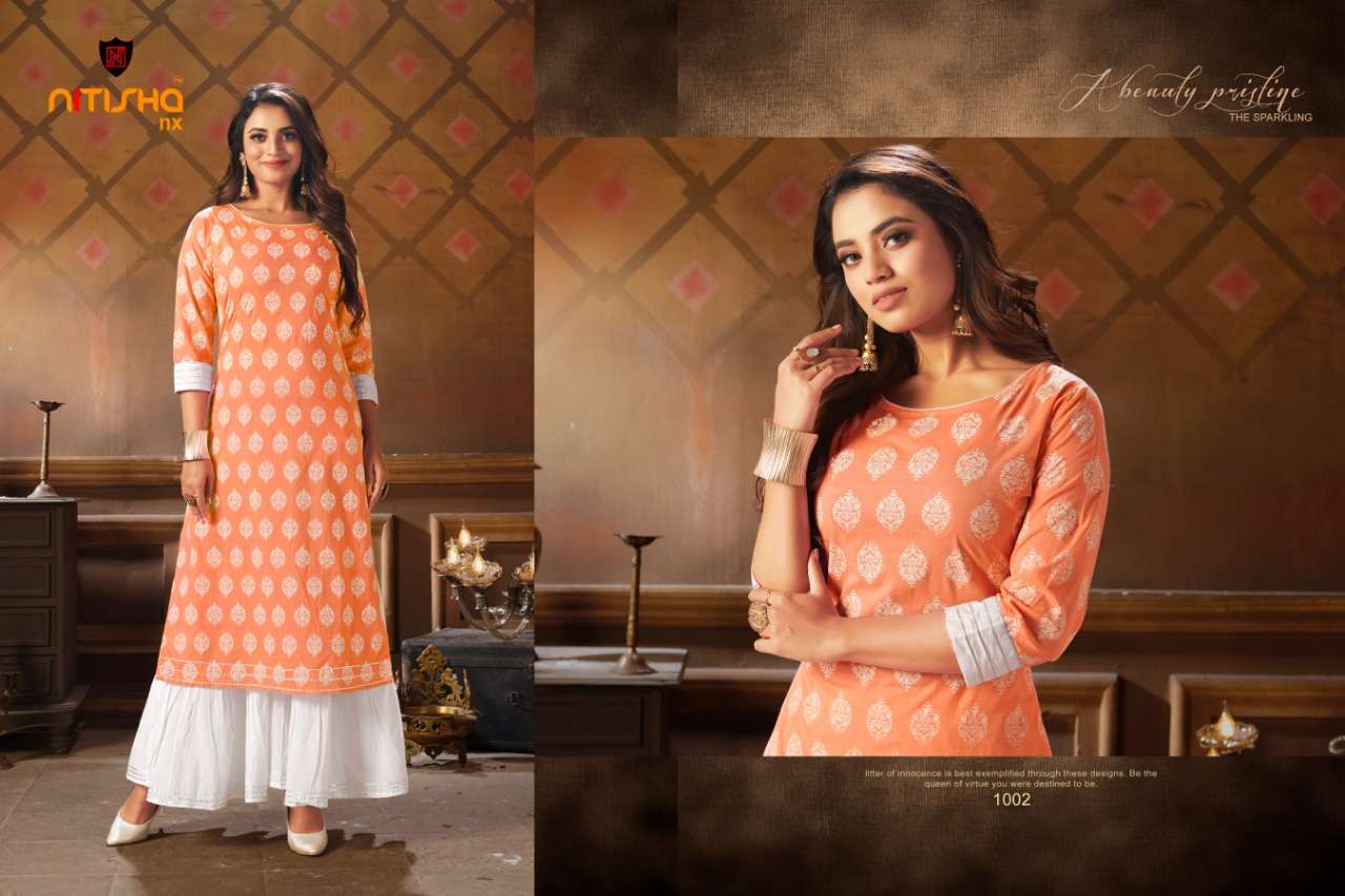 CHARKOL BY NITISHA NX 1001 TO 1004 SERIES DESIGNER STYLISH FANCY COLORFUL BEAUTIFUL PARTY WEAR & ETHNIC WEAR COLLECTION PURE COTTON KURTIS WITH BOTTOM AT WHOLESALE PRICE