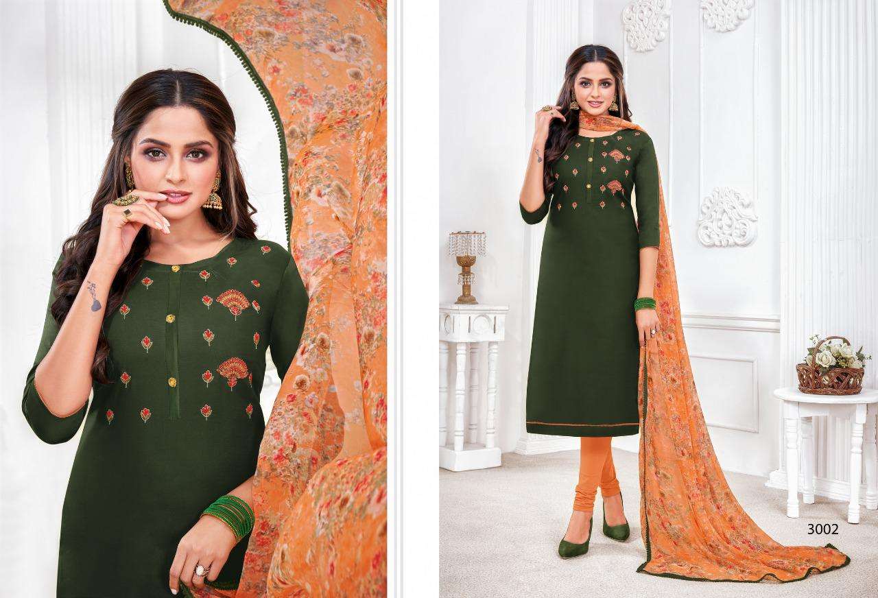 SUGAR N SPICE VOL-3 BY SHAGUN LIFESTYLE 3001 TO 3012 SERIES BEAUTIFUL SUITS COLORFUL STYLISH FANCY CASUAL WEAR & ETHNIC WEAR CHANDERI COTTON DRESSES AT WHOLESALE PRICE