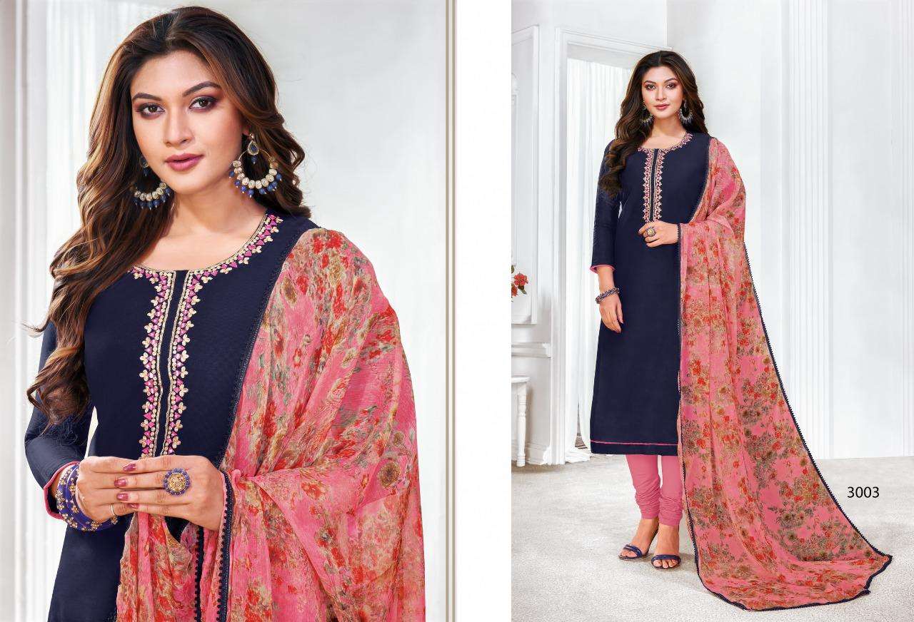 SUGAR N SPICE VOL-3 BY SHAGUN LIFESTYLE 3001 TO 3012 SERIES BEAUTIFUL SUITS COLORFUL STYLISH FANCY CASUAL WEAR & ETHNIC WEAR CHANDERI COTTON DRESSES AT WHOLESALE PRICE