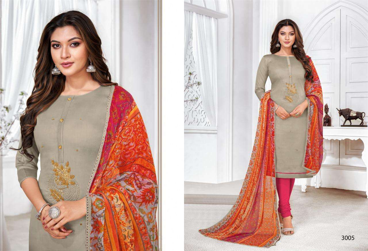 SUGAR N SPICE VOL-3 BY SHAGUN LIFESTYLE 3001 TO 3012 SERIES BEAUTIFUL SUITS COLORFUL STYLISH FANCY CASUAL WEAR & ETHNIC WEAR CHANDERI COTTON DRESSES AT WHOLESALE PRICE