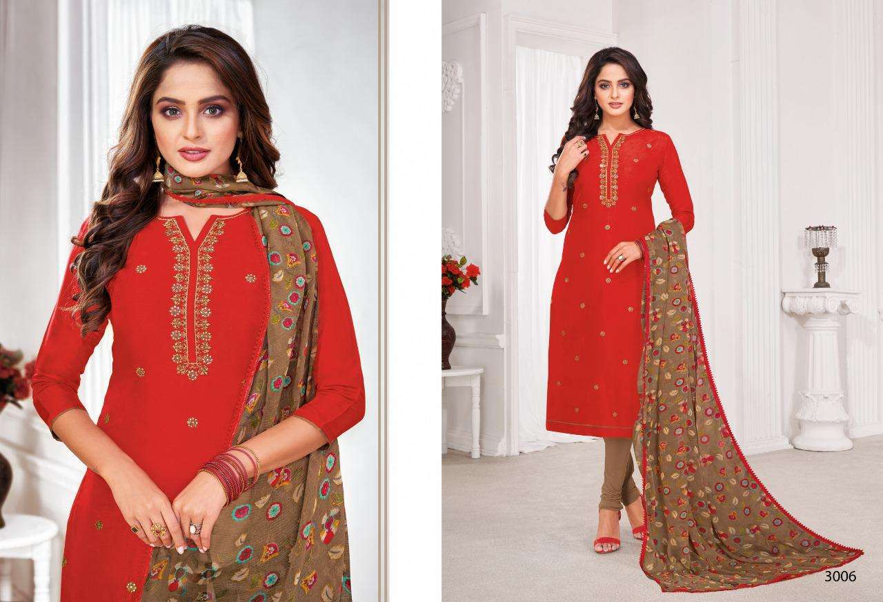 SUGAR N SPICE VOL-3 BY SHAGUN LIFESTYLE 3001 TO 3012 SERIES BEAUTIFUL SUITS COLORFUL STYLISH FANCY CASUAL WEAR & ETHNIC WEAR CHANDERI COTTON DRESSES AT WHOLESALE PRICE