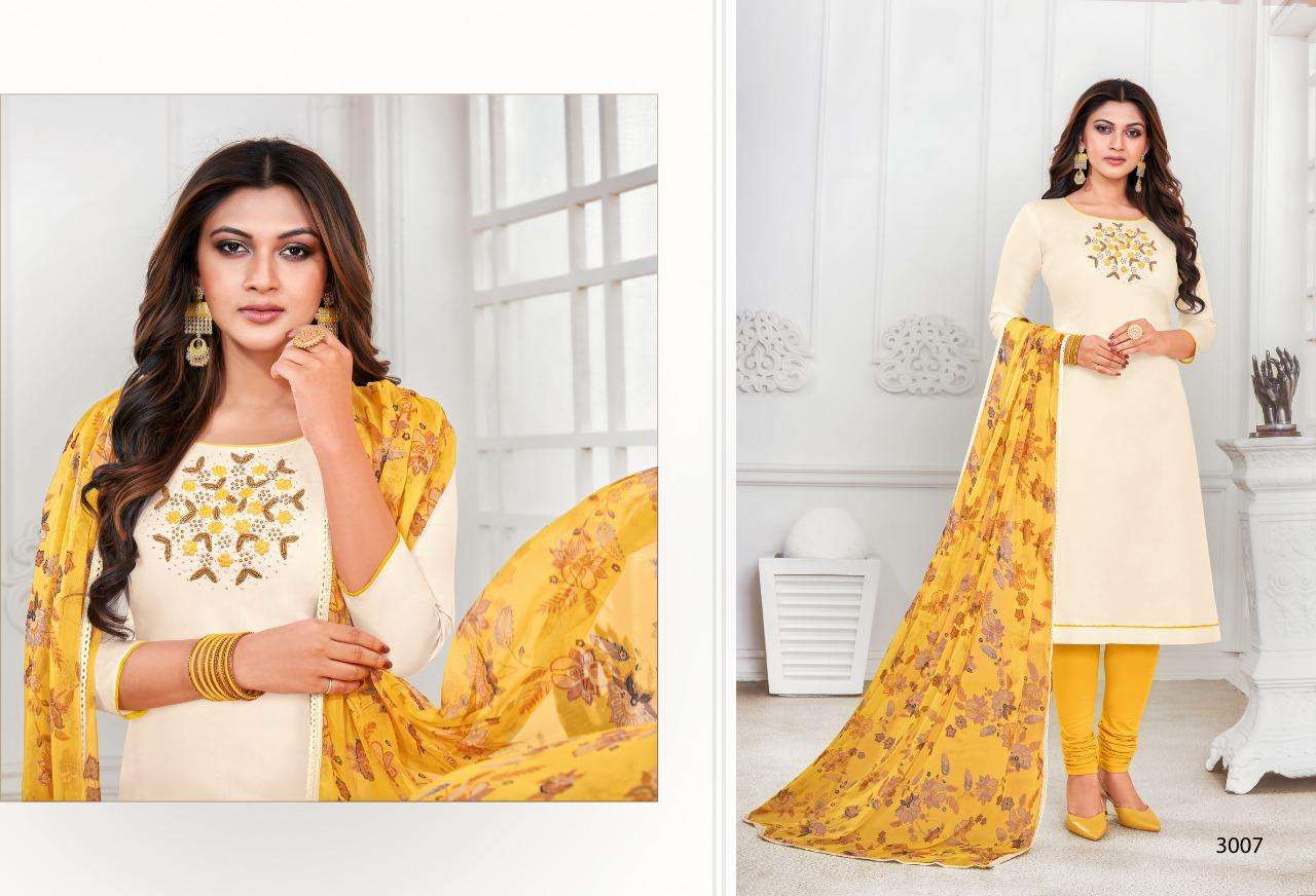 SUGAR N SPICE VOL-3 BY SHAGUN LIFESTYLE 3001 TO 3012 SERIES BEAUTIFUL SUITS COLORFUL STYLISH FANCY CASUAL WEAR & ETHNIC WEAR CHANDERI COTTON DRESSES AT WHOLESALE PRICE