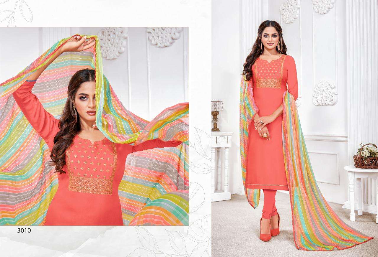 SUGAR N SPICE VOL-3 BY SHAGUN LIFESTYLE 3001 TO 3012 SERIES BEAUTIFUL SUITS COLORFUL STYLISH FANCY CASUAL WEAR & ETHNIC WEAR CHANDERI COTTON DRESSES AT WHOLESALE PRICE
