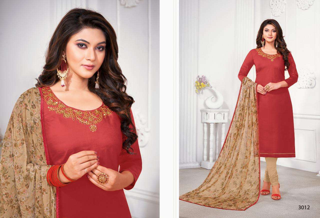SUGAR N SPICE VOL-3 BY SHAGUN LIFESTYLE 3001 TO 3012 SERIES BEAUTIFUL SUITS COLORFUL STYLISH FANCY CASUAL WEAR & ETHNIC WEAR CHANDERI COTTON DRESSES AT WHOLESALE PRICE