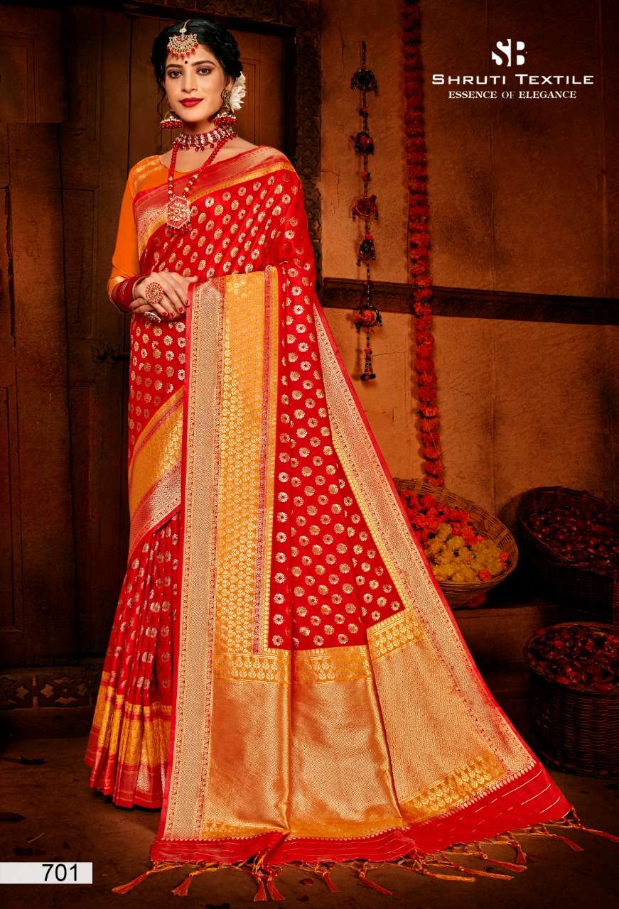 SHRUTI 700 SERIES BY SHRUTI 701 TO 712 SERIES INDIAN TRADITIONAL WEAR COLLECTION BEAUTIFUL STYLISH FANCY COLORFUL PARTY WEAR & OCCASIONAL WEAR SOFT SILK SAREES AT WHOLESALE PRICE