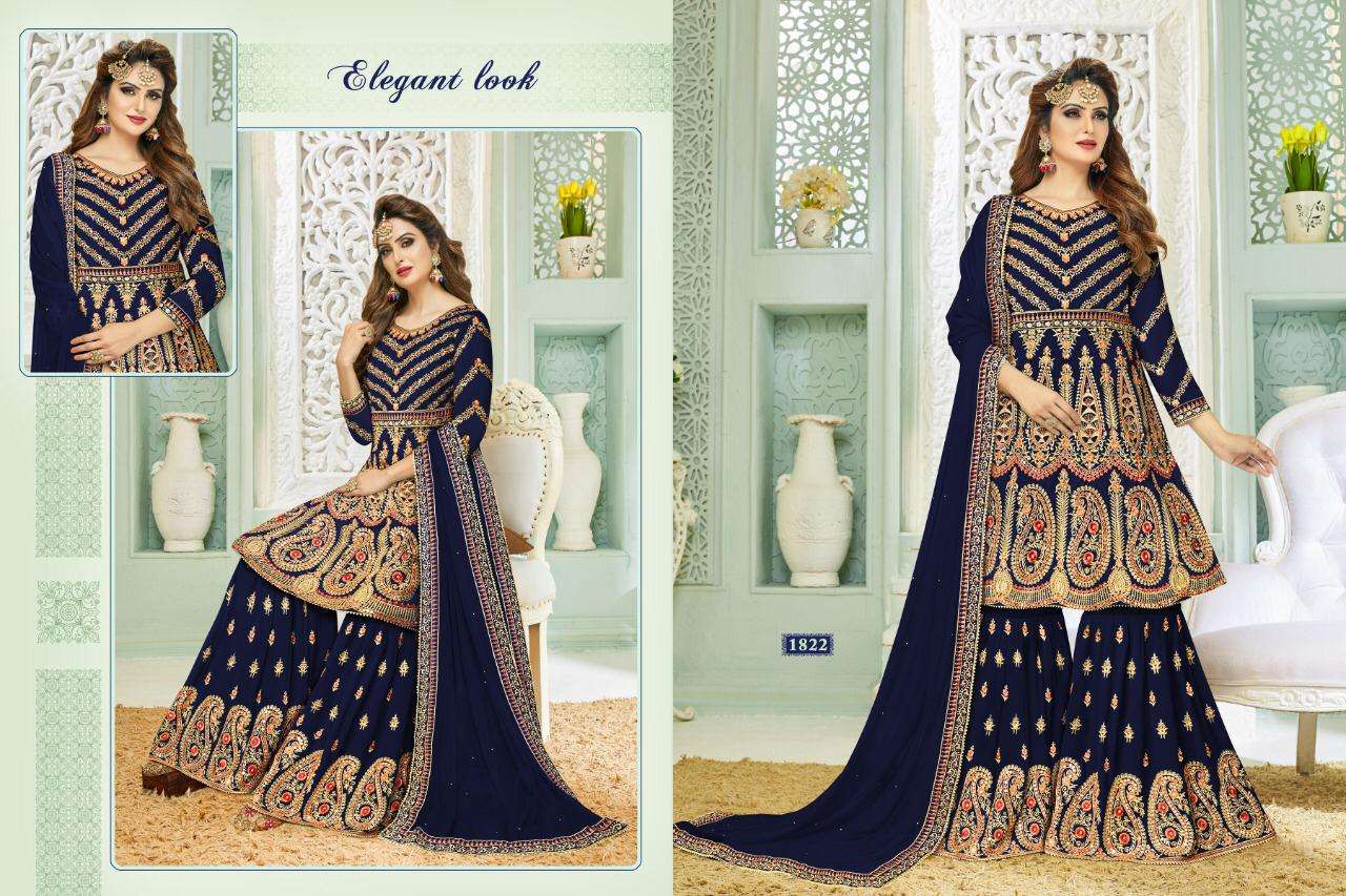 NAZARA VOL-1 BY A M CREATION 1821 TO 1826 SERIES BEAUTIFUL STYLISH SHARARA SUITS FANCY COLORFUL CASUAL WEAR & ETHNIC WEAR & READY TO WEAR FAUX GEORGETTE DRESSES AT WHOLESALE PRICE