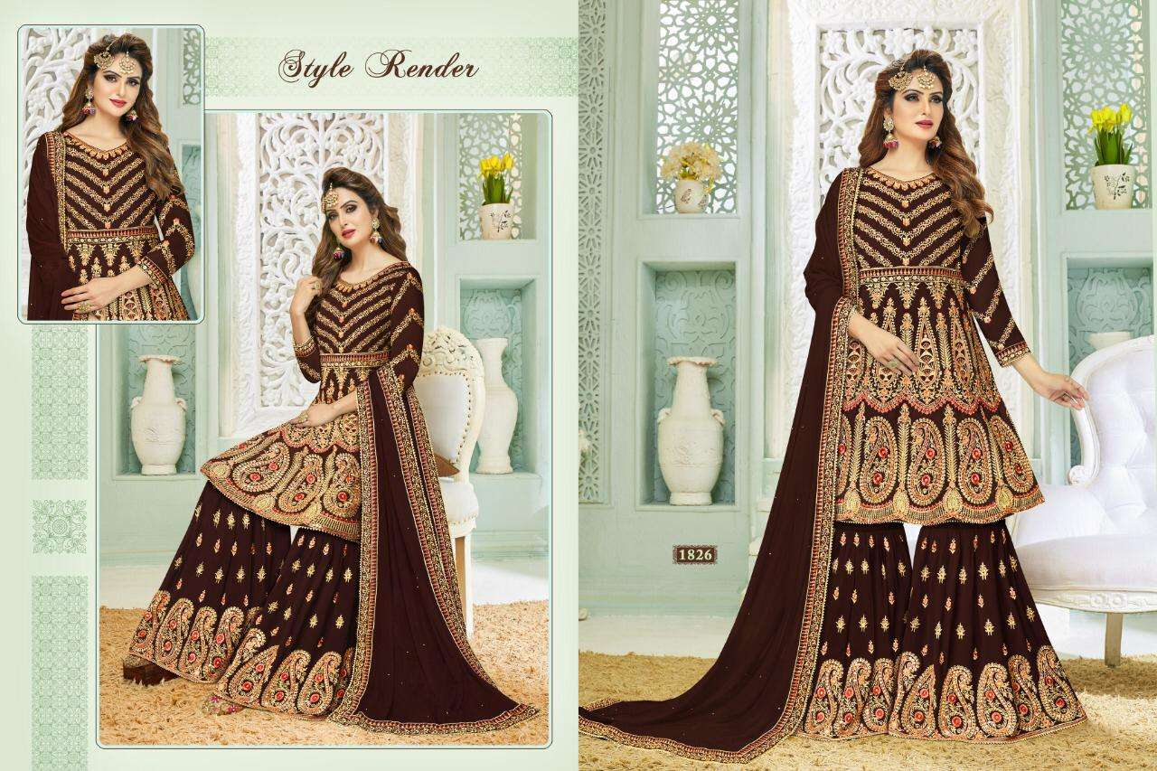 NAZARA VOL-1 BY A M CREATION 1821 TO 1826 SERIES BEAUTIFUL STYLISH SHARARA SUITS FANCY COLORFUL CASUAL WEAR & ETHNIC WEAR & READY TO WEAR FAUX GEORGETTE DRESSES AT WHOLESALE PRICE