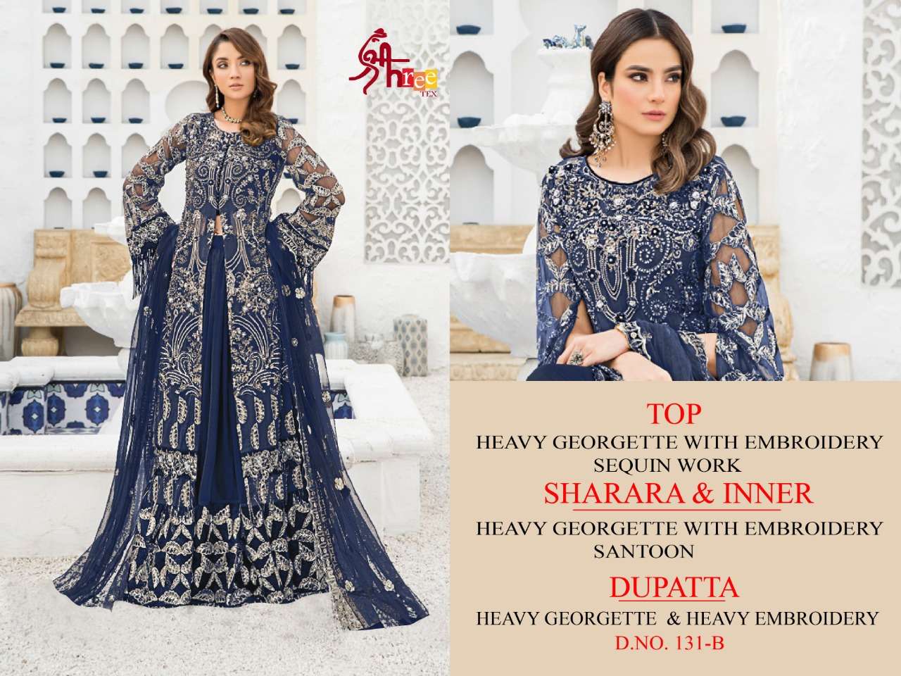 SHREE TEX HIT DESIGN 131 COLOURS BY SHREE TEX 131-A TO 131-D SERIES BEAUTIFUL STYLISH SUITS FANCY COLORFUL CASUAL WEAR & ETHNIC WEAR & READY TO WEAR HEAVY GEORGETTE EMBROIDERY DRESSES AT WHOLESALE PRICE