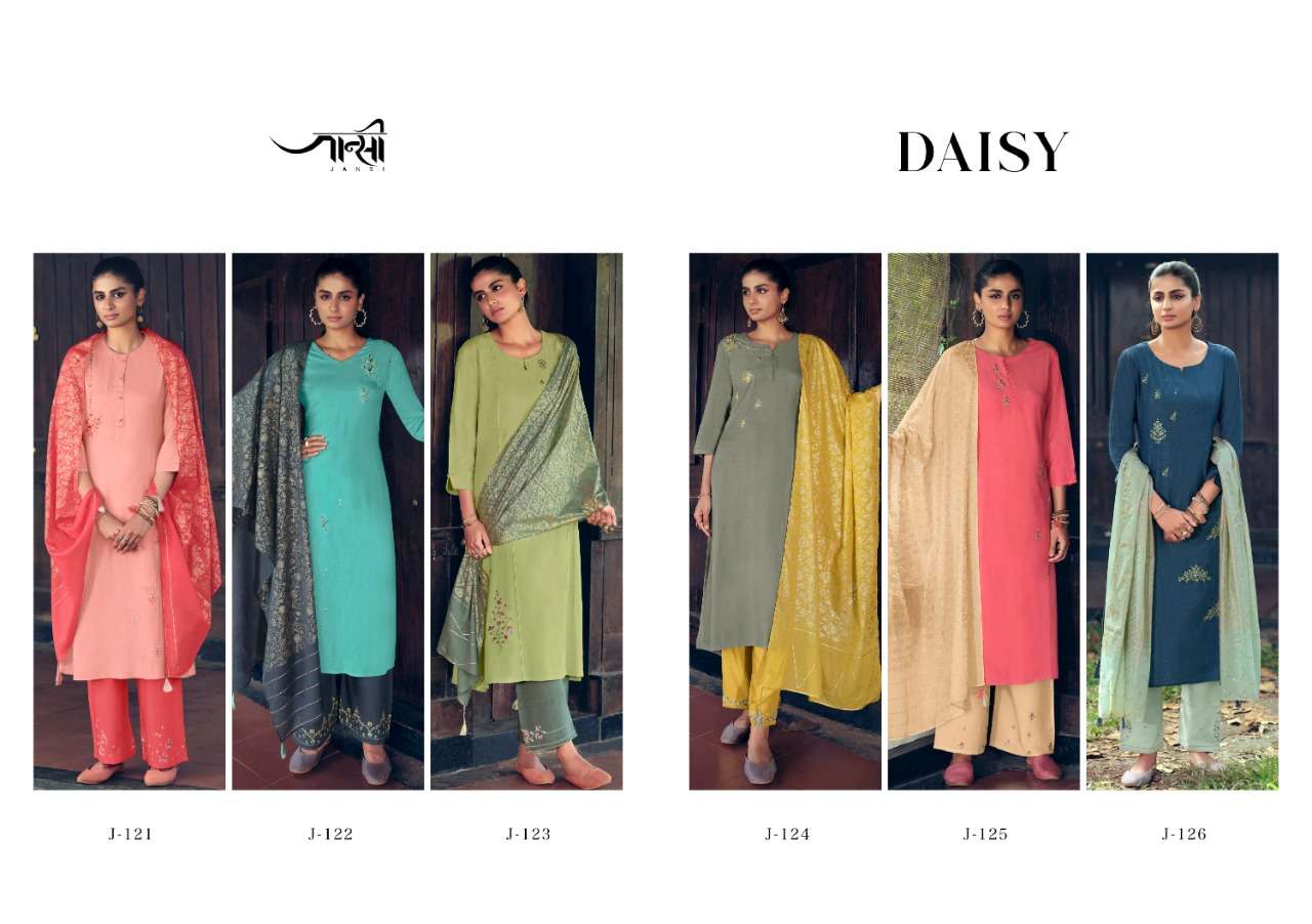 DAISY BY JHANSI 121 TO 126 SERIES BEAUTIFUL SUITS COLORFUL STYLISH FANCY CASUAL WEAR & ETHNIC WEAR LINEN COTTON DRESSES AT WHOLESALE PRICE