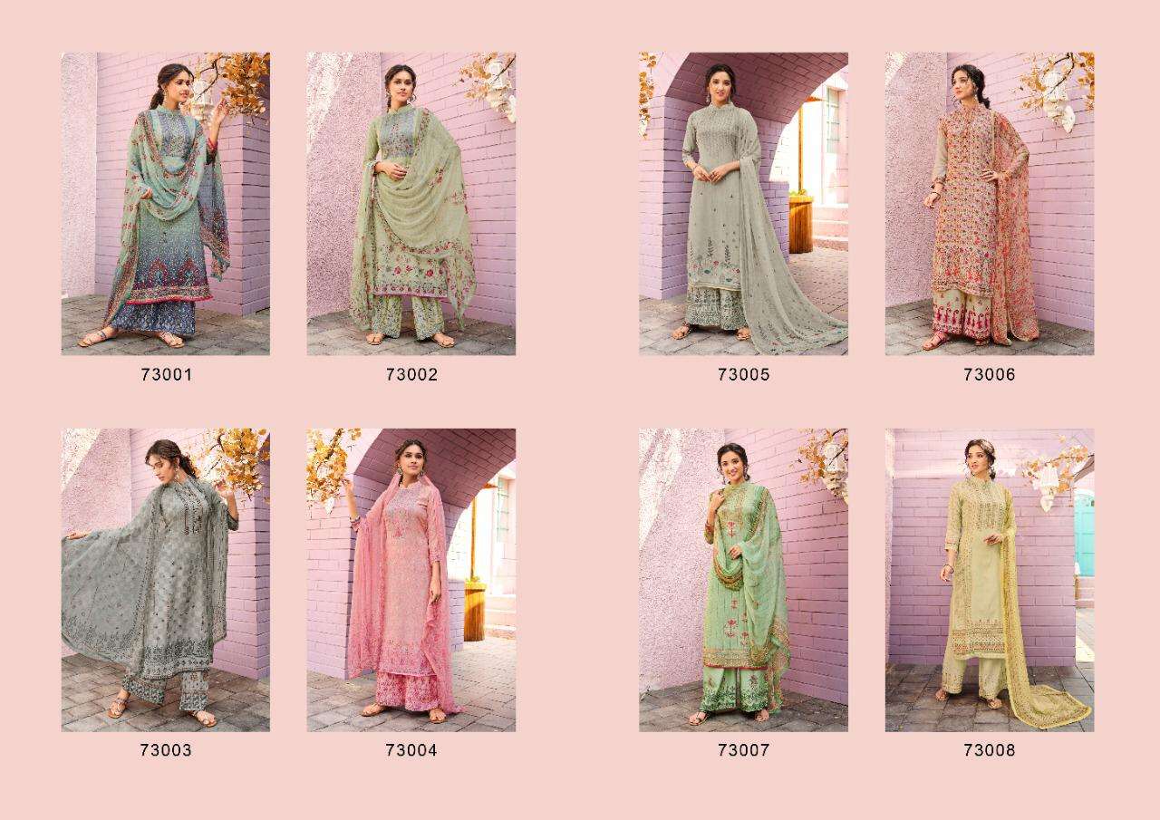 LIBAS 73001 SERIES BY RELSSA FABRICS 73001 TO 73008 SERIES BEAUTIFUL SUITS COLORFUL STYLISH FANCY CASUAL WEAR & ETHNIC WEAR PURE MUSLIN SILK DIGITAL PRINT WITH HANDWORK DRESSES AT WHOLESALE PRICE