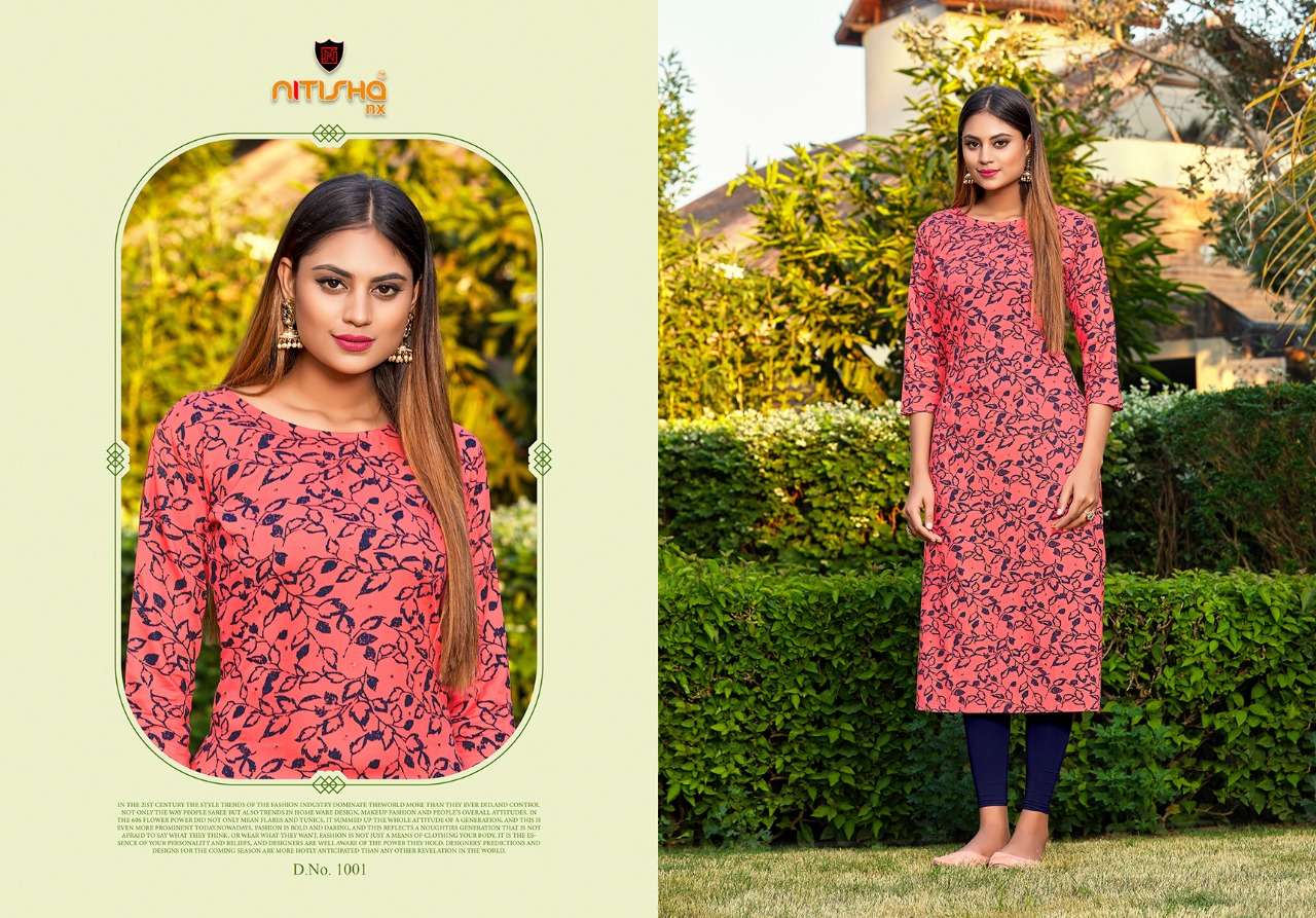 KITAB BY NITISHA NX 1001 TO 1005 SERIES DESIGNER STYLISH FANCY COLORFUL BEAUTIFUL PARTY WEAR & ETHNIC WEAR COLLECTION RAYON PRINT WITH WORK KURTIS AT WHOLESALE PRICE