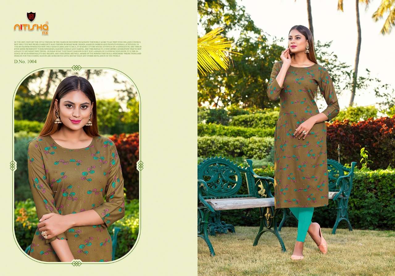 KITAB BY NITISHA NX 1001 TO 1005 SERIES DESIGNER STYLISH FANCY COLORFUL BEAUTIFUL PARTY WEAR & ETHNIC WEAR COLLECTION RAYON PRINT WITH WORK KURTIS AT WHOLESALE PRICE
