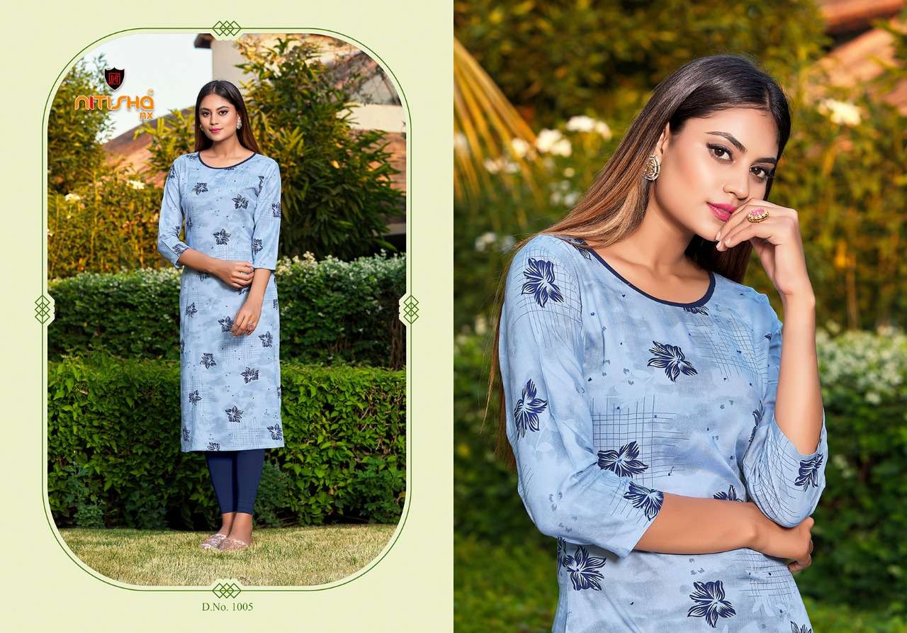 KITAB BY NITISHA NX 1001 TO 1005 SERIES DESIGNER STYLISH FANCY COLORFUL BEAUTIFUL PARTY WEAR & ETHNIC WEAR COLLECTION RAYON PRINT WITH WORK KURTIS AT WHOLESALE PRICE