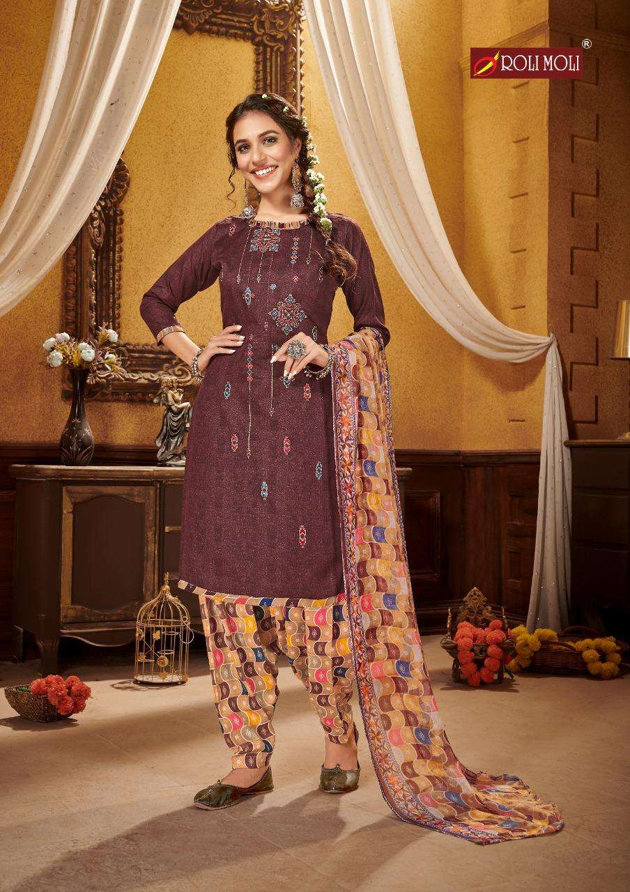 KUDI PATOLA BY ROLI MOLI 1001 TO 1008 SERIES BEAUTIFUL SUITS COLORFUL STYLISH FANCY CASUAL WEAR & ETHNIC WEAR COTTON NAGITIVE PRINT WITH EMBROIDERY WORK DRESSES AT WHOLESALE PRICE