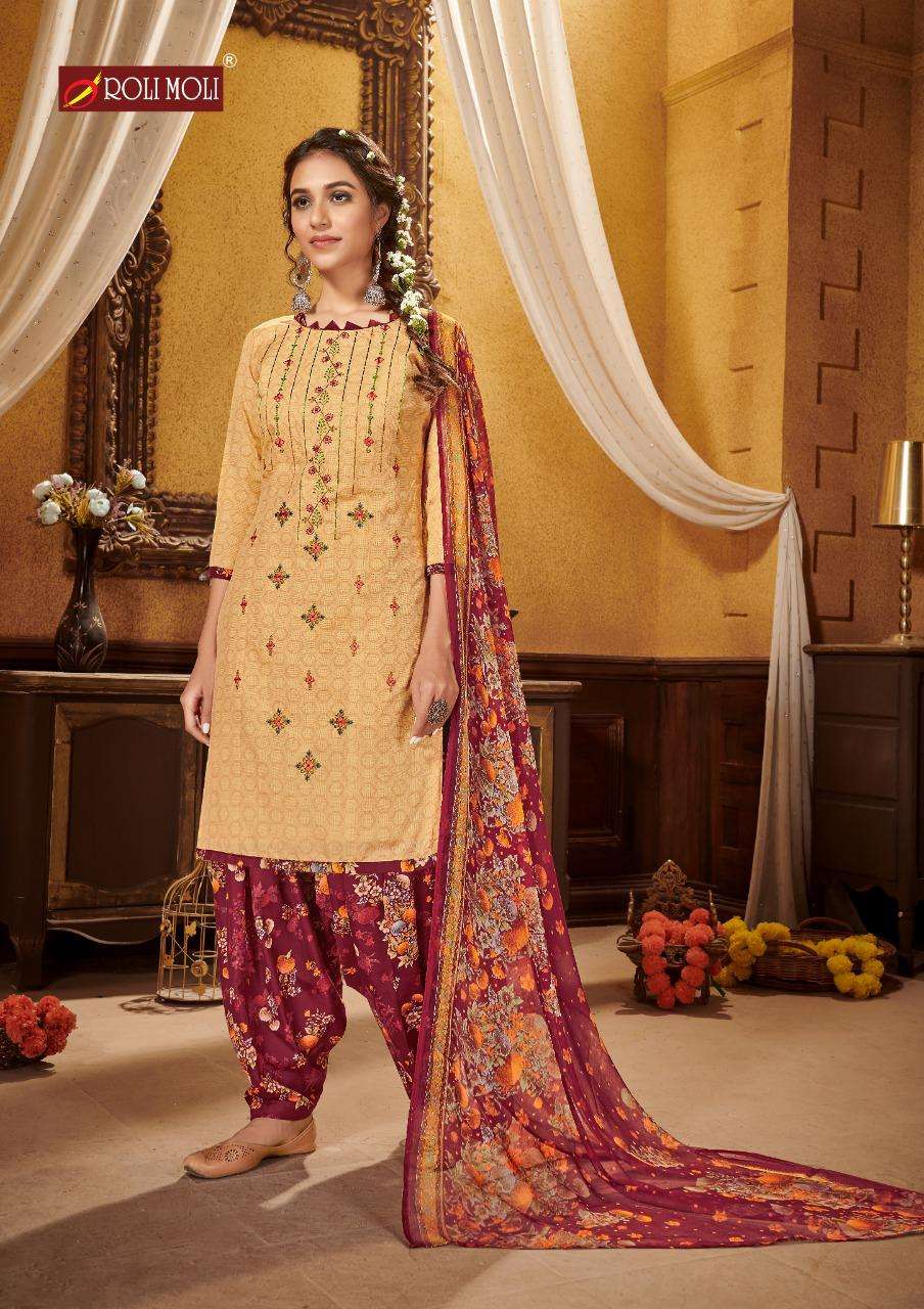 KUDI PATOLA BY ROLI MOLI 1001 TO 1008 SERIES BEAUTIFUL SUITS COLORFUL STYLISH FANCY CASUAL WEAR & ETHNIC WEAR COTTON NAGITIVE PRINT WITH EMBROIDERY WORK DRESSES AT WHOLESALE PRICE