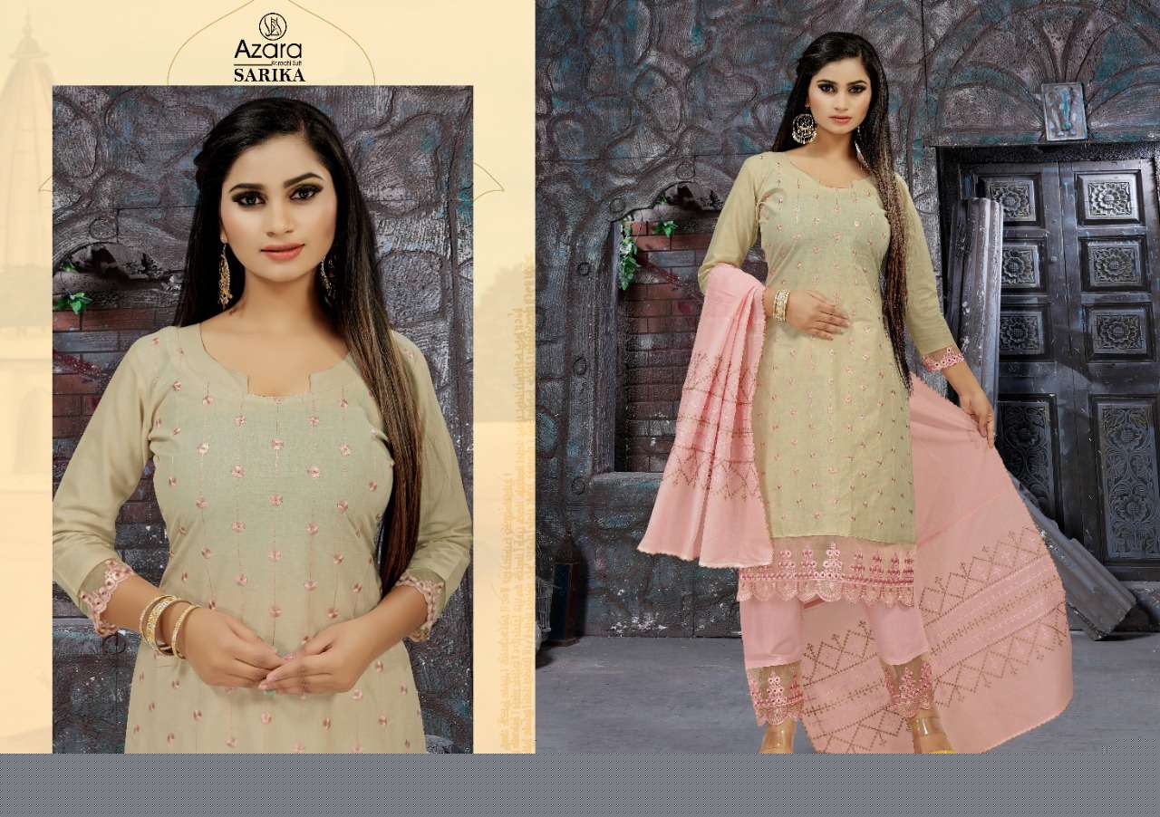 SARIKA BY AZARA 1001 TO 1004 SERIES BEAUTIFUL SUITS COLORFUL STYLISH FANCY CASUAL WEAR & ETHNIC WEAR CAMBRIC COTTON EMBROIDERY WORK DRESSES AT WHOLESALE PRICE