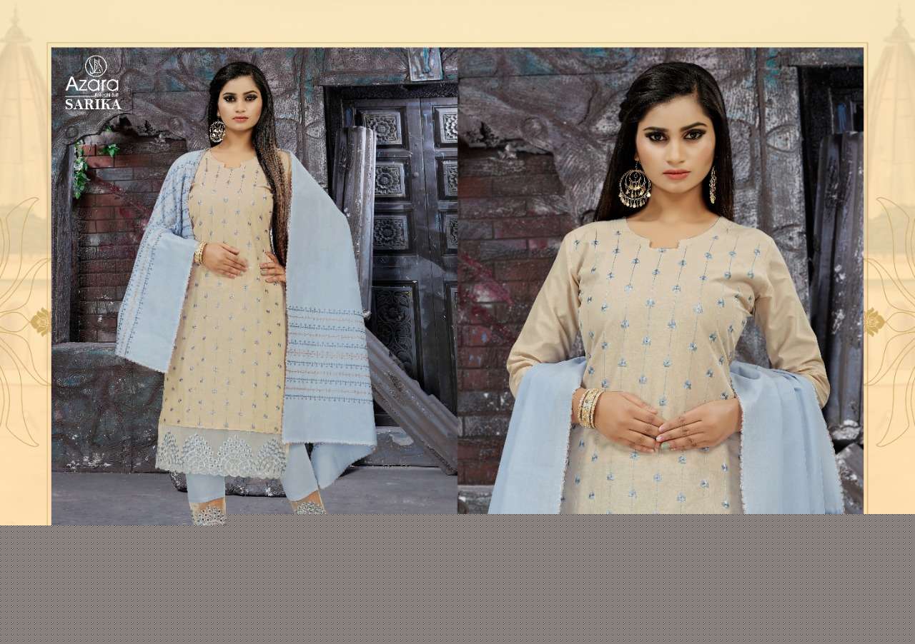 SARIKA BY AZARA 1001 TO 1004 SERIES BEAUTIFUL SUITS COLORFUL STYLISH FANCY CASUAL WEAR & ETHNIC WEAR CAMBRIC COTTON EMBROIDERY WORK DRESSES AT WHOLESALE PRICE