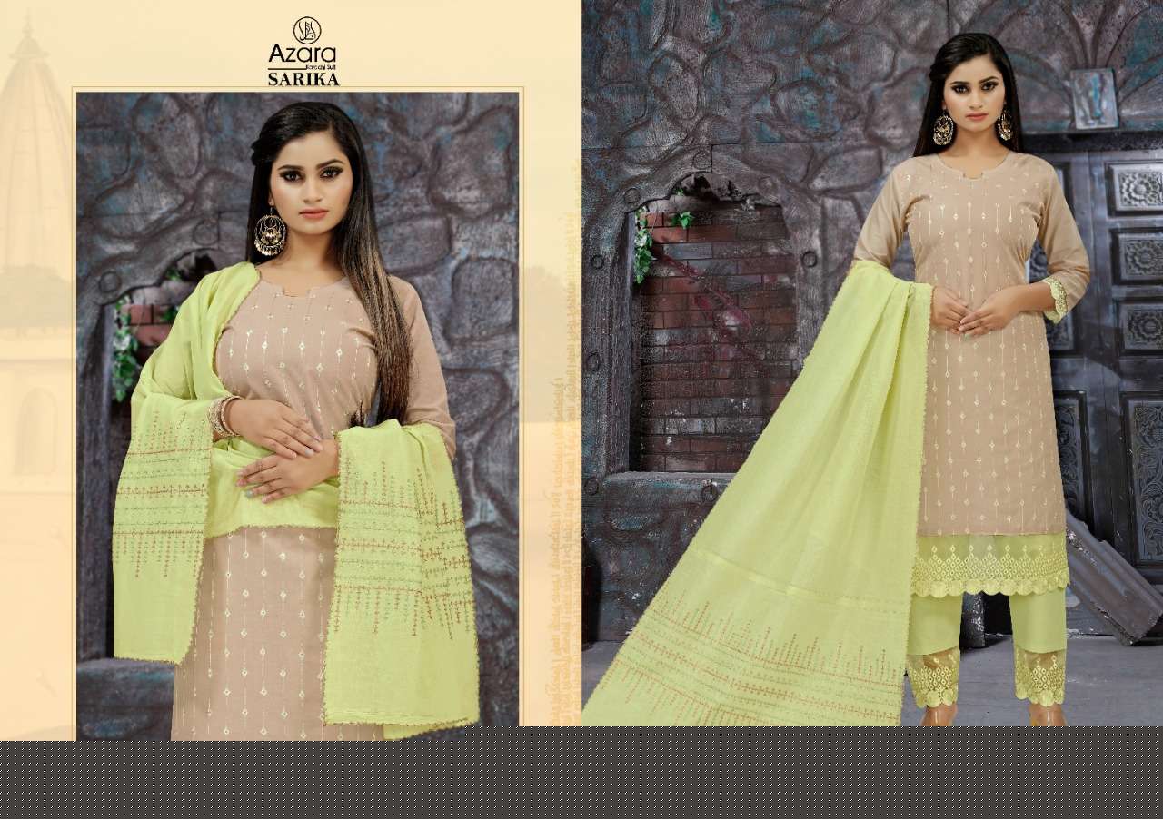 SARIKA BY AZARA 1001 TO 1004 SERIES BEAUTIFUL SUITS COLORFUL STYLISH FANCY CASUAL WEAR & ETHNIC WEAR CAMBRIC COTTON EMBROIDERY WORK DRESSES AT WHOLESALE PRICE